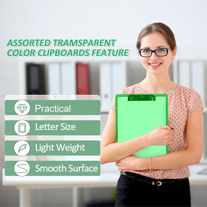 Plastic Clipboards, PANDRI 24 Pack Clear Colored Clipboards, Low Profile Clip Board 12.5 x 9 Inch Standard Letter Size, Office Supplies Classroom