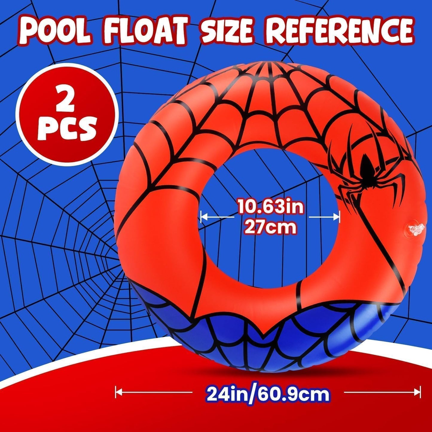 2 Pcs Spider Party Pool Floats, 24 Inch Web Pattern Swim Rings for Kids Ages 5-9 Pool Tube, Inflatable Pool Toys for Hawaiian, Beach, Water Park Fun