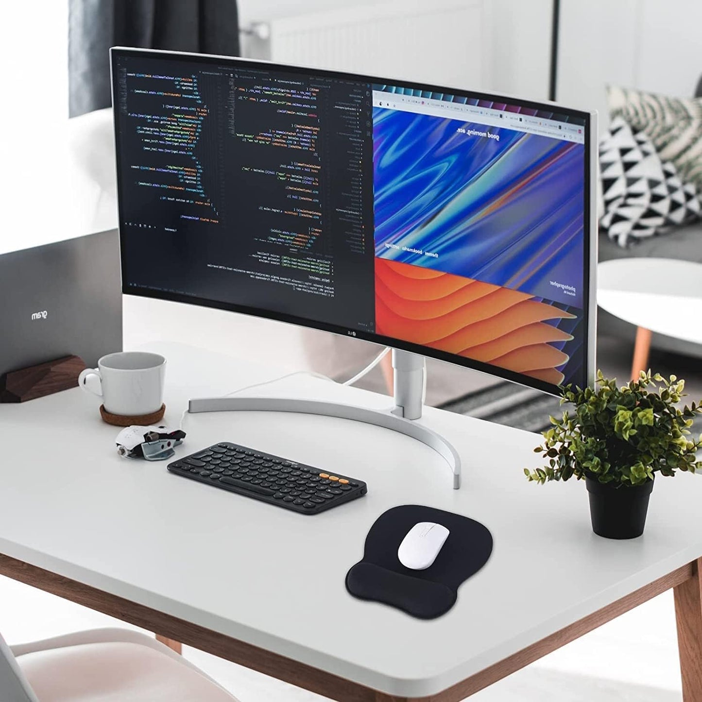 EooCoo Ergonomic Mouse Pad with Wrist Support, Mousepad with Memory Foam Wrist Rest and Non-Slip Base for Computer, Cafe, Home & Office, 9.64 x 8.26 in Office Desk Accessories