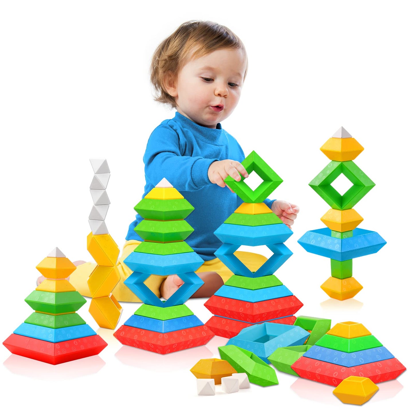 Hieoby Montessori Toys for Toddlers Boys Girls Preschool Learning Activities 30Pcs Building Blocks Stacking Educational Toys STEM Toddler Manipulatives Birthday Gifts Toddler Toys for 3 4 Year Old