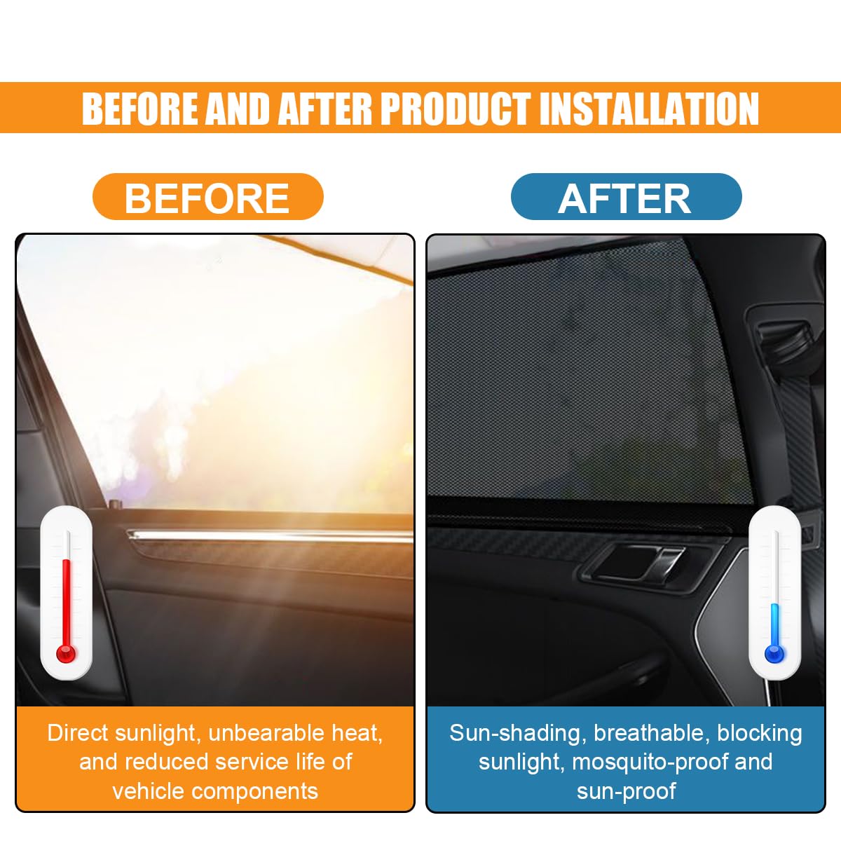 4PCS Car Side Window Sunshade, Block UV Rays Car Privacy Protector, Reuseable Static Cling Film Stickers, Washable Car Window Shade for Baby, Window Tint for Most Vehicles