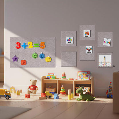 12 Pack Bulletin Boards 48" x 36" Alternative Cork Board for Office,Built-in Storage Device，Large Cork Boards for Walls ， Felt Wall Tiles, Contains Removable Security Stickers and PushPins (F-Gray)