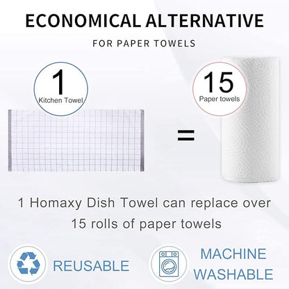 Homaxy 100% Cotton Terry Kitchen Towels, Checkered Designed, Soft and Super