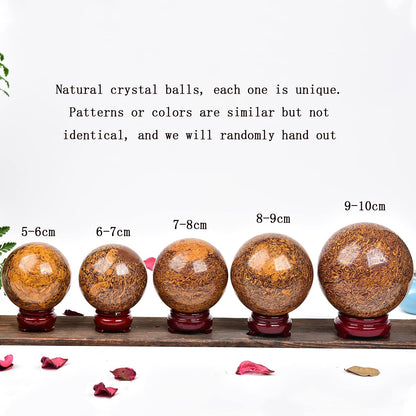 JIC Gem Healing Crystals Sphere Natural Golden Jade Crystal Ball Mineral Quartz Stone With Decorative Stand Home Decoration (70-80mm)