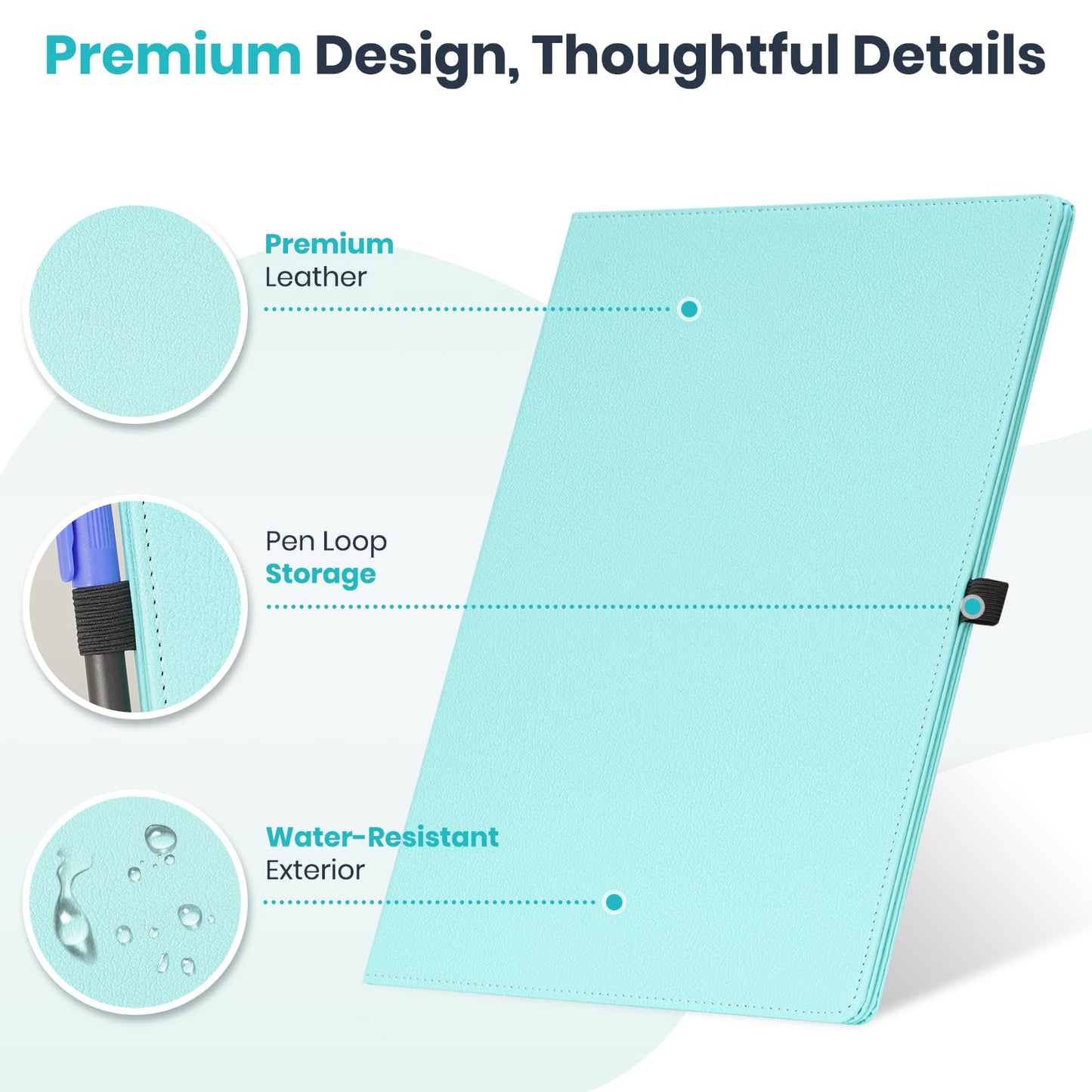 WALGLASS Double-Sided Small White Board Dry Erase, 12'' x 9'' Portable Reusable Whiteboard Notebook, Foldable Mini Handheld Board for Students Practice, Home, School, Office, Travel - Blue PU Leather