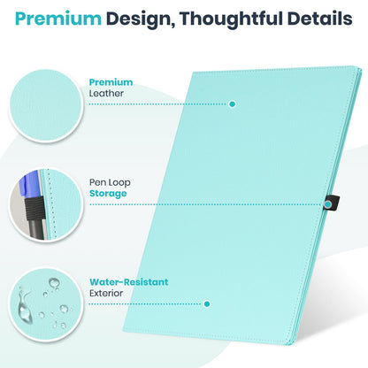 WALGLASS Double-Sided Small White Board Dry Erase, 12'' x 9'' Portable Reusable Whiteboard Notebook, Foldable Mini Handheld Board for Students Practice, Home, School, Office, Travel - Blue PU Leather