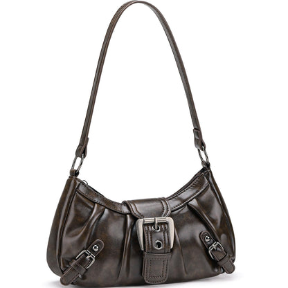 WantGor Women's Shoulder Bag Clutch Tote Bags Top Handle Purse Zipper Vintage Handbag Buckle Punk Hobo Purses Trendy Underarm Bag (Brown)