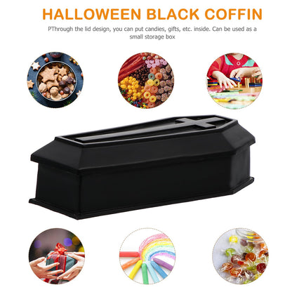Healifty Mini Coffin Model Storage Box with Lid 2.08 X 1.1 X 0.9 Inches Black Plastic Coffin Decor for Halloween Dollhouse Ornament Candy Holder Party Prank