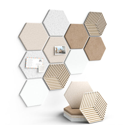 Fluxynara Hexagon Cork Board Alternative for Walls Decor-10-Pack Felt Bulletin Board Tiles,with 30 Pushpins,50 Adhesive Tabs for Office,Classrooms & Home Pin Board Felt Board-Stone Beige