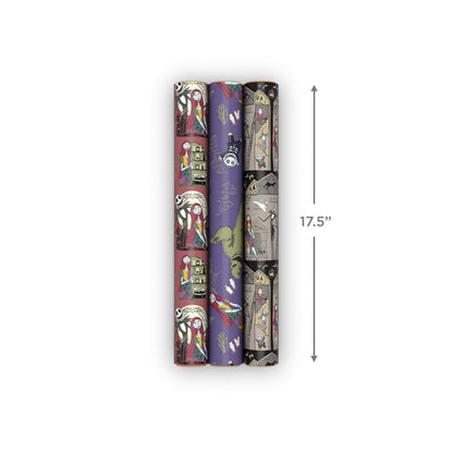 Hallmark Nightmare Before Christmas Wrapping Paper Mini Rolls, 3-Pack (Jack Skellington, Sally, Zero on Pink, Purple, Black) for Birthdays, Valentine's Day, Halloween, Any Occasion - 45 Sq. Ft. Total
