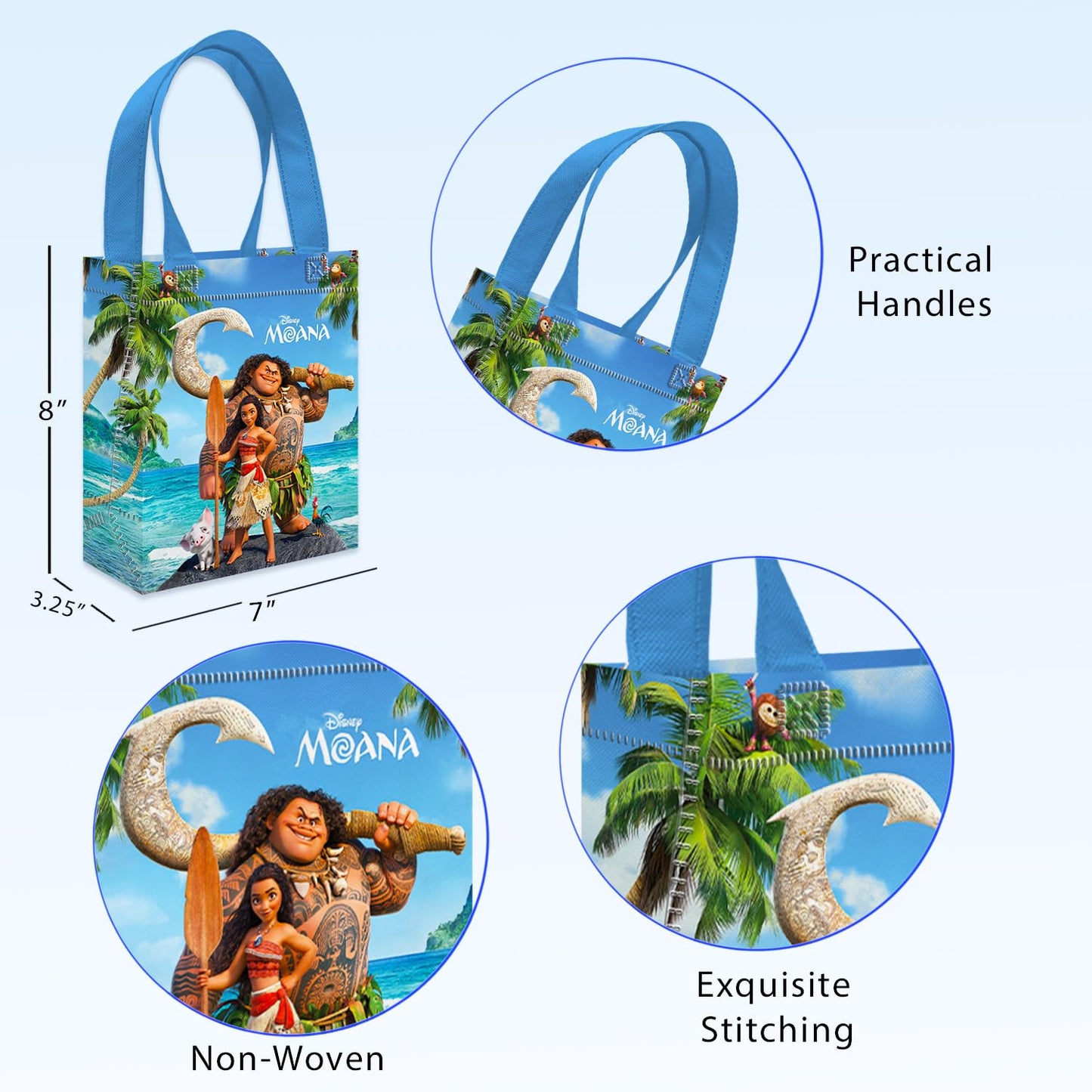 Moana Party Favor Bags Set – 24 Pack 8" Disney Goodie Bags for Kids Bulk Reusable Mini Totes | Disney Moana Birthday Party Supplies