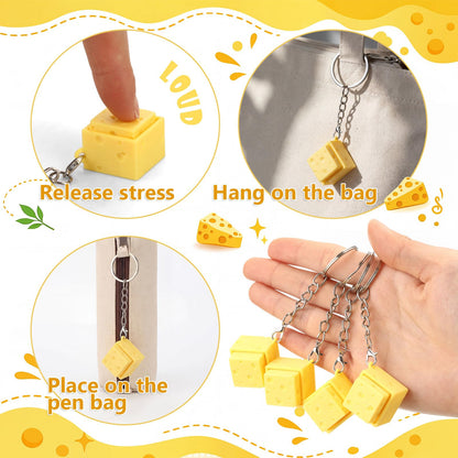 Kenning 12 Pcs Cheese Clicker Fidget Keychain Bulk 3D Printed Clicker Fidget Keyboard Stress Relief Keychain Gifts for Teachers Nurse Employee Coworkers Graduation Party Favors