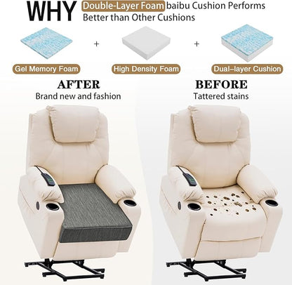 baibu Dual-Layer Gel Memory Foam Recliner Cushions for Elderly, 18x18x4 Inch Thick Non-Slip Recliner Seat Cushion Suitable for Couches, Armchair, Wheelchair, Gray
