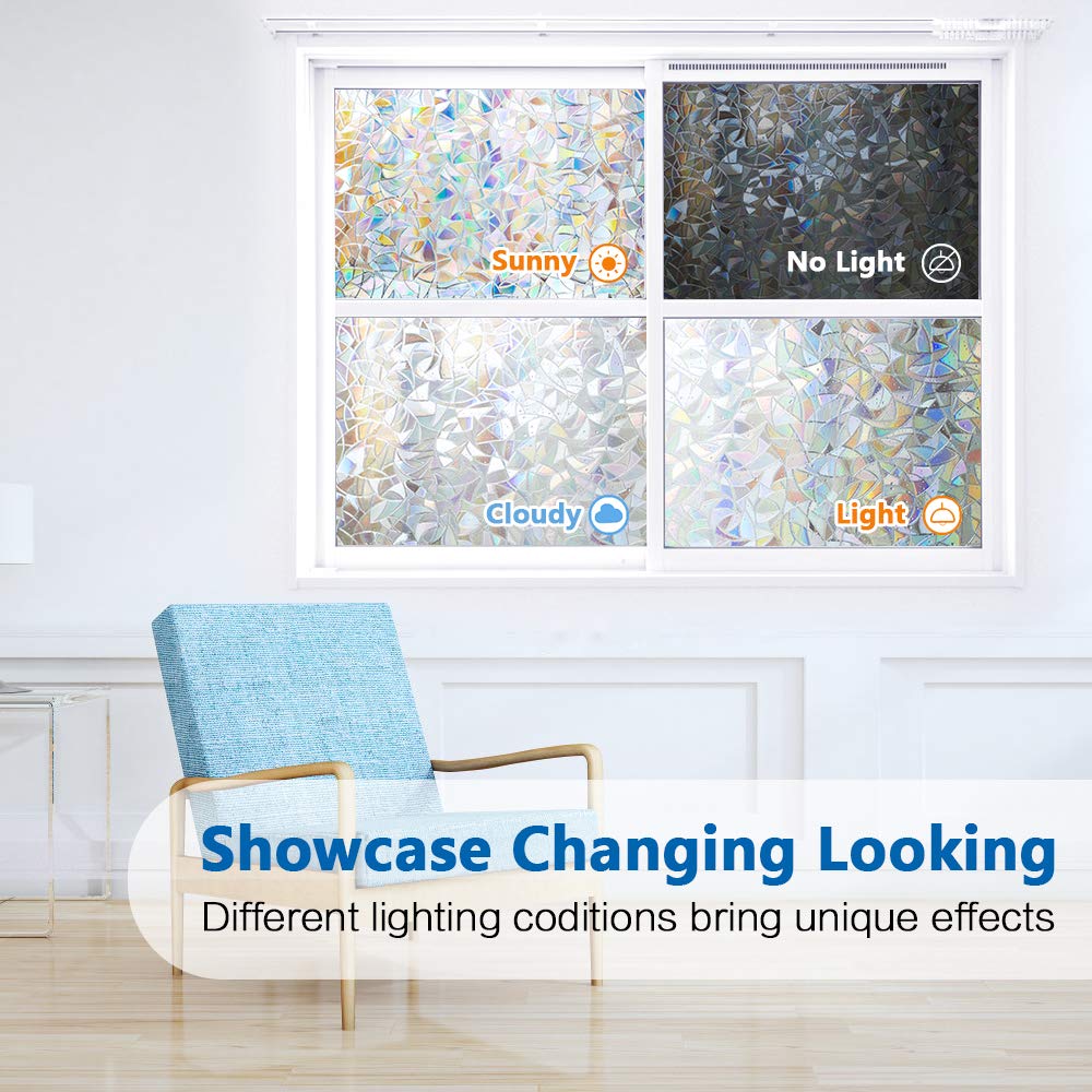 Rainbow Window Clings - 3D Decorative Vinyl, Stained Glass Decals, Static Cling Stickers - Removable, Non-Adhesive, UV Blocking (35.4" x 78.7")