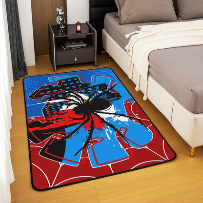 Spider Web Kids Area Rug,Spider Arachnid Insect Animal Indoor Floor Mat Entrance Rug for Boys Girls Women Men,Modern Block Halloween Non Slip Rug,Red Blue Unique Couch Living Room Decor,3'x5'