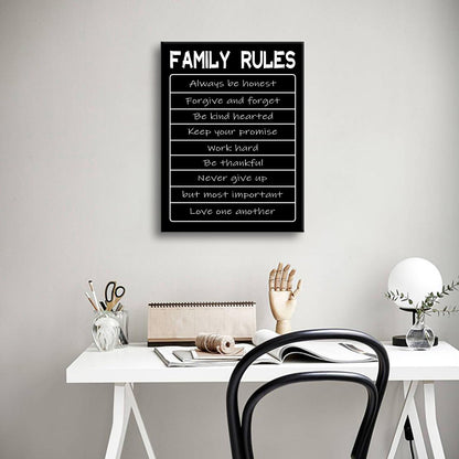 Motivational Canvas Wall Art Family Rules Entrepreneur Quotes Poster Print Inspirational Pictures Painting for Office Class Room School Wall Decoration Stretched and Framed [18''W x 24''H]