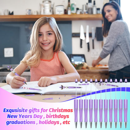DASTTUIS 150 Pieces DIY Beadable Pen Kit – 50 Plastic Ballpoint Pens with Refills & Bags – School Supplies, Office Accessories & Decorative Items for Students & Teachers (Purple)