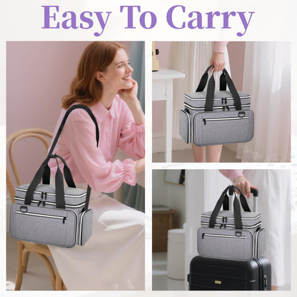 Anitor Large Sewing Supplies Organizer, Double Layer Sewing Storage Organizer with Two Detachable Dividers, Travel Sewing Bag Organizer with Shoulder Strap for Accessories, Gray, (Bag Only)