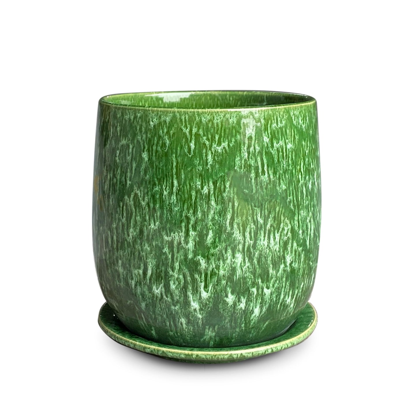 Chralji GIFTWARE 6 in Ceramic Plant Pot with Saucer，Indoor Plant Pot for Plants, Flower Pot with Drainage，Reactive Glaze Green