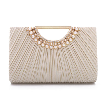 Ynport Pleated Satin Clutch Purse for Women, Evening Bag with Chain Formal for Wedding Party