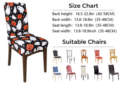 JarThenaAMCS 8Pcs Halloween Chair Covers Spooky Ghost Pumpkin Bat Dining Chair Slipcovers Black Removable Seat Covers for Home Kitchen Hotel Restaurant Decor