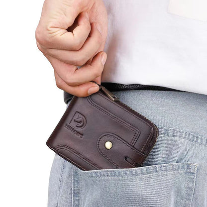 bill heart Men Wallet with Zipper Genuine leather Bifold Purse for Mens ID Window and Coin Pocket…