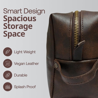 RUBAB MEN Premium Toiletry Kit Bag | Waterproof Vegan Leather Pouch for Men & Women | Cosmetics & Grooming Travel Organiser & Toiletries Bag | Tan Shade