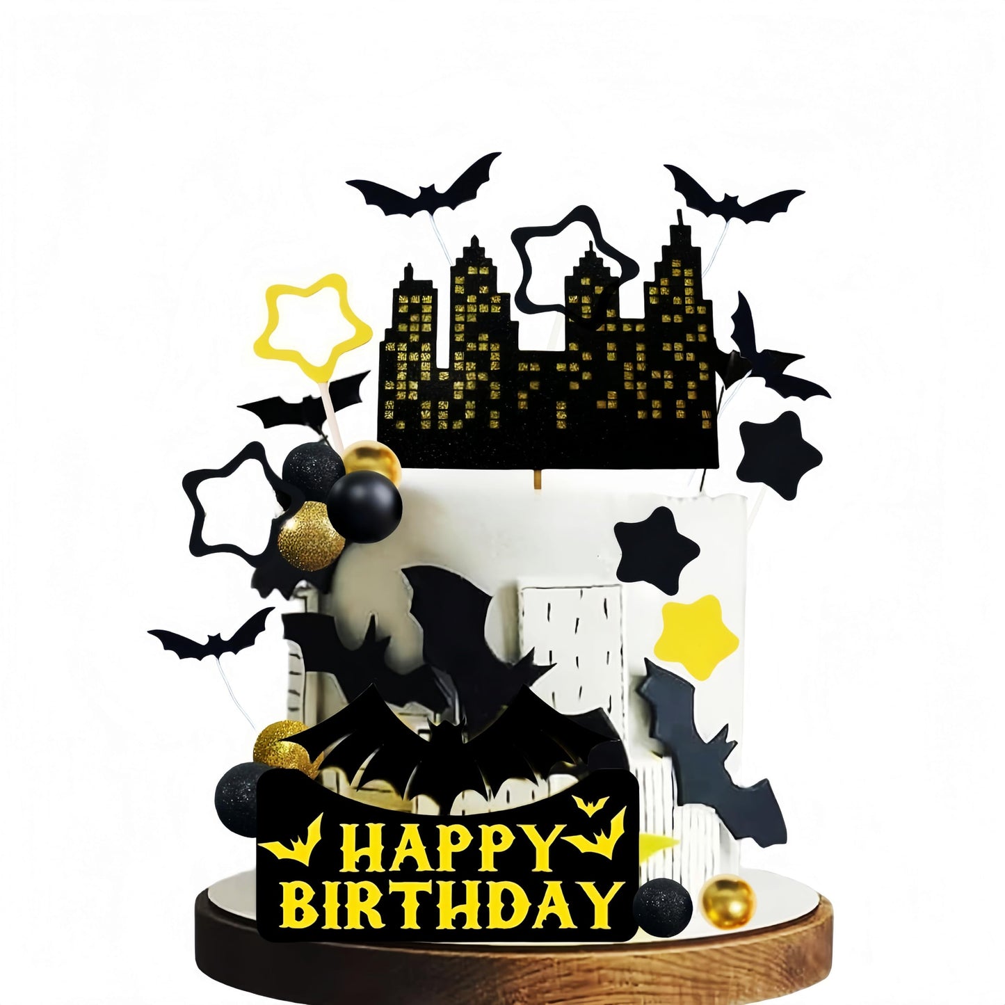 Superhero Bat Cake Topper Bat Cake Decor - Happy Birthday Decorations for Hero Themed Party Supplies (black)