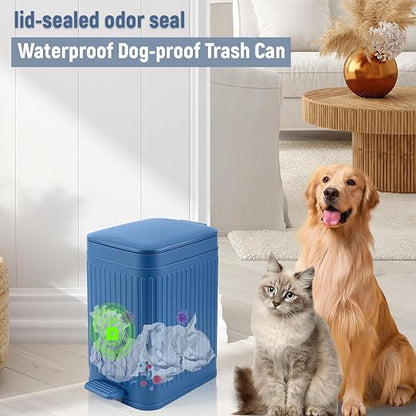 rejomiik Small Bathroom Trash Can with Lid Slim Soft Close Garbage Can Step Wastebasket Container Trash Bin for Office Bedroom Kitchen Living Room 1.9 Gallon, Navy Blue