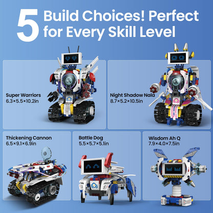 HPROMOT 5-in-1 STEM Robot Building Kit for Kids Ages 6-16, Remote & App Controlled, Rechargeable Engineering Learning DIY Coding Toy, Educational Building Blocks Gift for Girls & Boys (603 PCS)