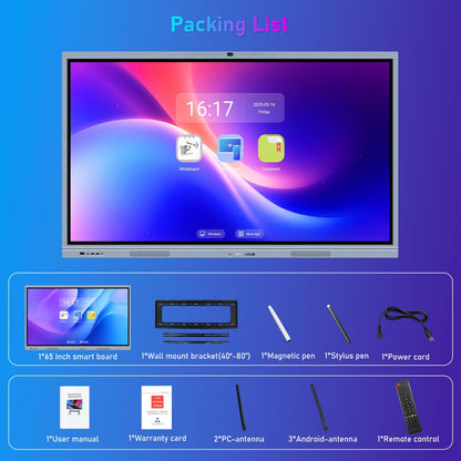 65 Inch Smart Board, 4K Electronic Whiteboard, Built in Dual System and 20MP Camera Digital White Board for Classroom and Business, Interactive Whiteboard with Video Conference System (Board Only)