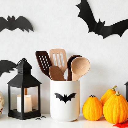 Sawysine Gothic Bat Ceramic Utensil Holder Christmas Kitchen Crock Storage Accessories Decoration for Home Farmhouse Kitchen Countertop Storage Organizer Container Gifts