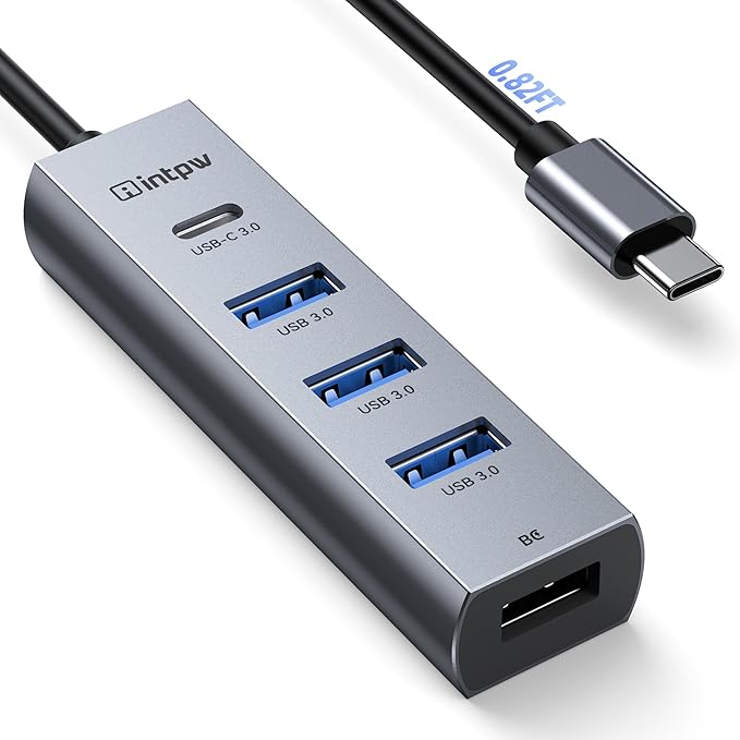 intpw USB C to USB A Hub 5 Ports Type C Hub USB 3.0 5Gbps Aluminum Adapter Multiport USB C Hub for Laptop, Mac, iPad, PC (0.82FT(5in1,BC))