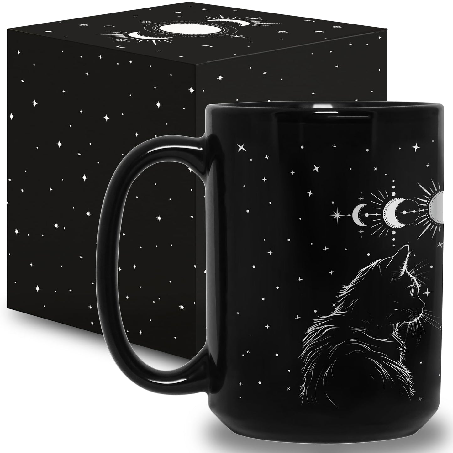 Black Cat Mug 15oz Cat Lover Gifts for Women Funny Goth Coffee Mug - Witch, Goth Decor Christmas Cup With Cats Goth Gift Witchy Gifts for Women, Men - Xmas Decorations Cats Christmas Gothic Home Decor