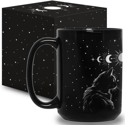 Black Cat Mug 15oz Cat Lover Gifts for Women Funny Goth Coffee Mug - Witch, Goth Decor Christmas Cup With Cats Goth Gift Witchy Gifts for Women, Men - Xmas Decorations Cats Christmas Gothic Home Decor