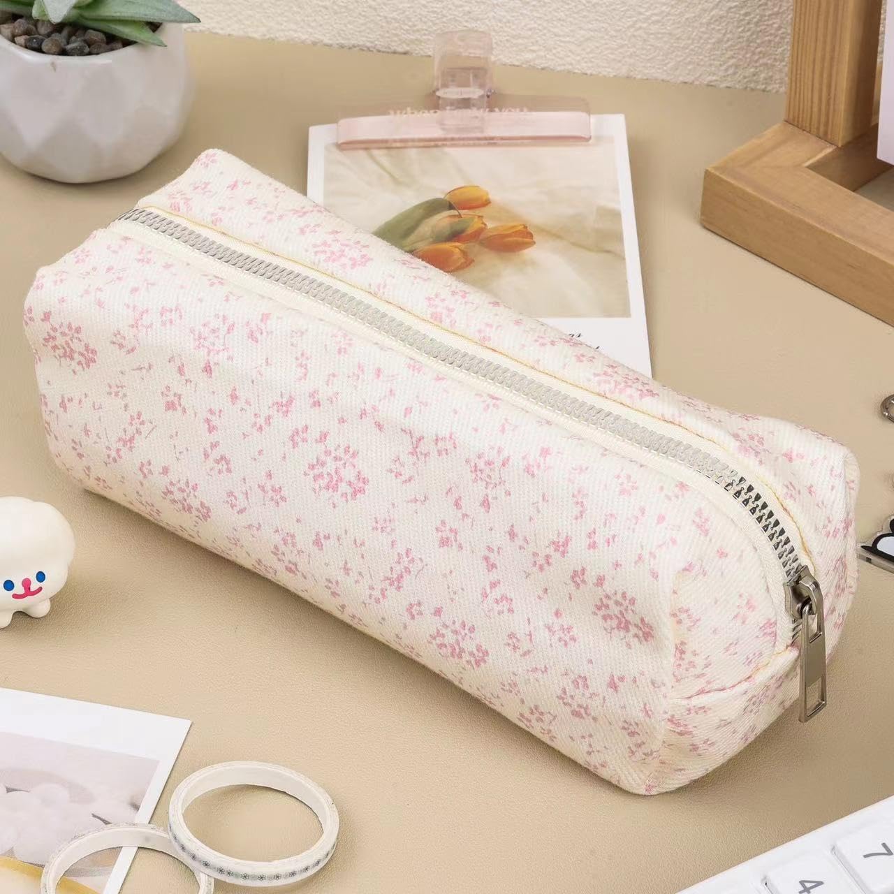 OZAOZ Cute Pencil Case Aesthetic Student Pencil Pouch Coin Pen Pouch Cosmetic Bag Office Stationery Organizer For Kids Teen School (Z-Pink flower)