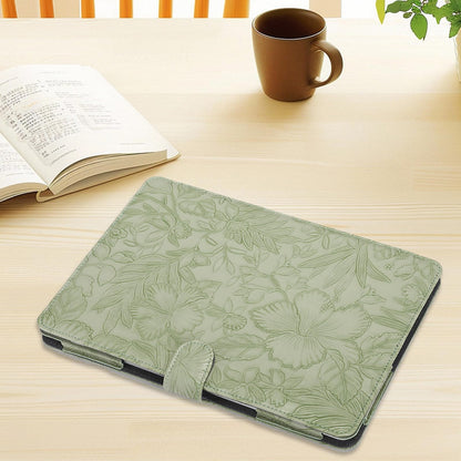 MOSISO Case Compatible with MacBook Air 13.6 inch M5 M4 M3 M2 2026-2022 /Air 13 M1 2022-2018 /Pro 13 M2 M1 2022-2016, Embossed Retro Hibiscus PU Leather Portfolio Protective Stand Cover, Sage Green