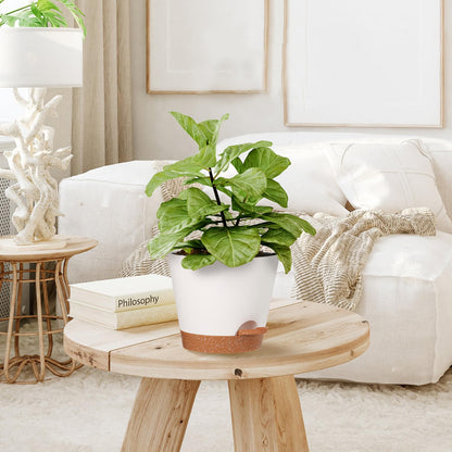 SE SUN-E Plant Pots Outdoor Self Watering Pots, Flower Pots with Drainage Hole and Reservoir White Plastic Planters for Indoor Plants Home Decorations Gift Idea 5Pack