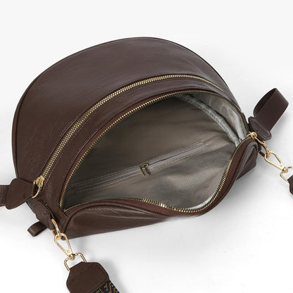 Leather Crossbody Fanny Pack Trendy Bum Bag Double Zip Multi Compartment with 2 Adjustable Straps Daily Belt Purse for Women
