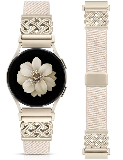 Minyee Magnetic Stretchy Band Compatible with Samsung Galaxy Watch 7/6/5/4/FE/Active 2 40mm 44mm/Watch 6 Classic 43mm 47mm/5 Pro 45mm Women, Celtic Knot Soft Elastic Nylon Fabric Strap,Champagne Gold