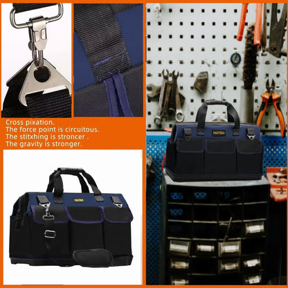 FASTECH 22in Heavy Duty Bottom Tools Bag With Wide Mouth For Tool Storage, Carrier and Organizer, Tote Bag for Men/Women, Wide Mouth Tool Bags With Inside Pockets (22 Inch)