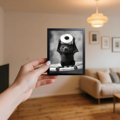 ARKZSHO Black and White Bathroom Wall Art, Funny Bats Canvas Print Poster, Cute Animal Wall Drcor Painting, Modern Farmhouse Restroom Home Decoration (Framed 10''x8'')