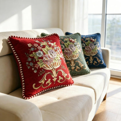 Qupace Set of 2 Brown Vintage Embroidered Throw Pillow Covers 18x18in,Floral Cushion Cover for Sofa Couch Bedroom,Coffee Pillow Covers