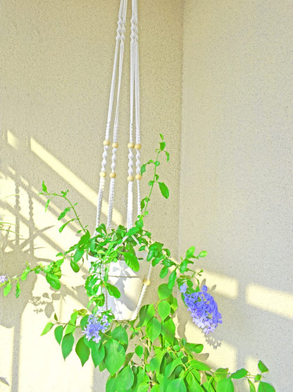 Xibelezal Macrame Plant Hanger Extra Long (52") Indoor Plant Holder with Beads, no Tassel- Long Plant Hanger for Tall Ceiling- Hanging Plant Holder for 6”-14”Pots -(1 Pack)