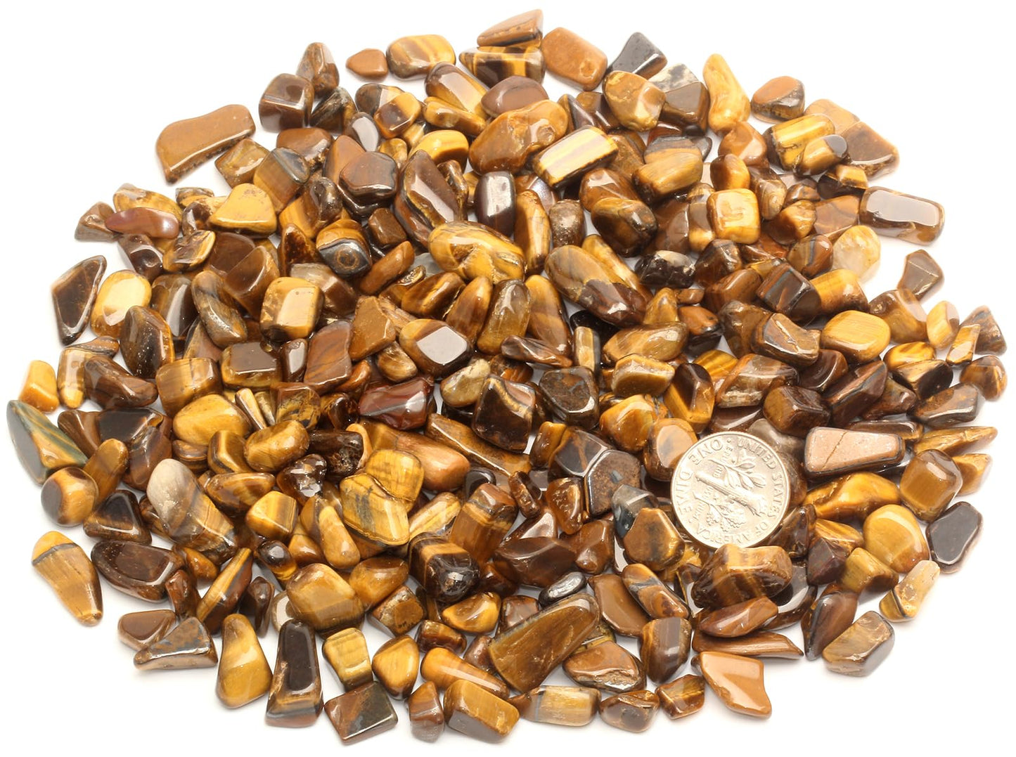 ZenQ 1 lb Tigers Eye Tumbled Stone Chips Crushed Natural Crystal Quartz Pieces