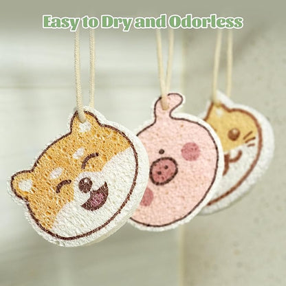 JOYMOOP Cartoon Kitchen Sponge, Non-Scratch Sponges for Dishes, Natural Cellulose Sponges for Cleaning, Reusable Sponge for Household Cleaning - 18 Pcs Mixed Pattern (Kitten, Doggy and Piggy)