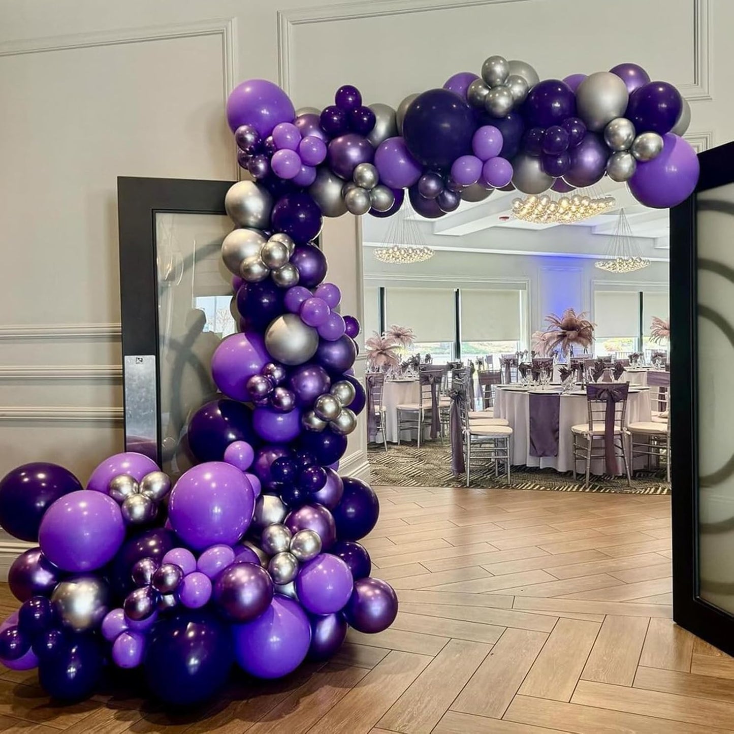 ADOINBY Purple and Black Balloon Arch Kit, 140Pcs Black Purple Metallic Silver and Confetti Balloon Garland kit, 22 18 12 10 5 Inch Different Size Balloons for Halloween Birthday Party Decorations