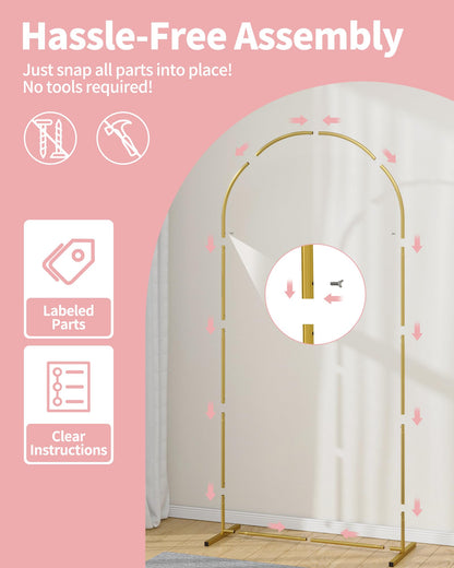 Pureegg Gold Metal Arch Backdrop Stand Set of 3 (7.2ft & 6.0ft & 6.0ft), Wedding Balloon Arch Stand with Stable Base, Backdrop Frame & Cover for Party, Birthday, Graduation, Photo Booth, Easy Assembly