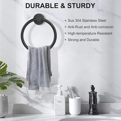 SetSail Towel Holder for Bathroom Wall Matte Black Towel Ring Stainless Steel Hand Towel Holder 4 Packs Towel Hanger for Bath, Kitchen