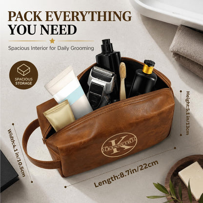 Personalized Leather Toiletry Bag For Men – Custom Dopp Kit With Name Or Initial, Travel Kit For Men, Personalized Gifts For Men, Fathers Day Birthday Anniversary, Valentines Day Graduation Gifts